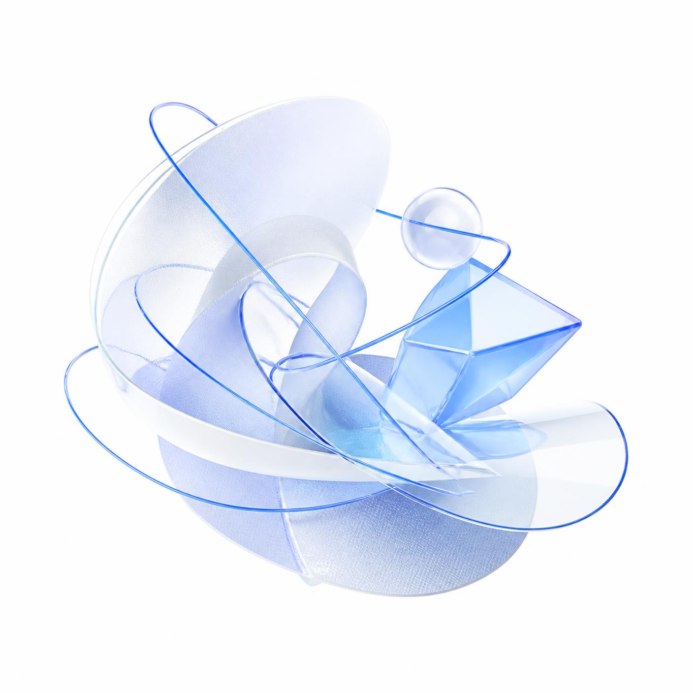 Abstract translucent 3D form representing 3taq's connected digital ecosystem